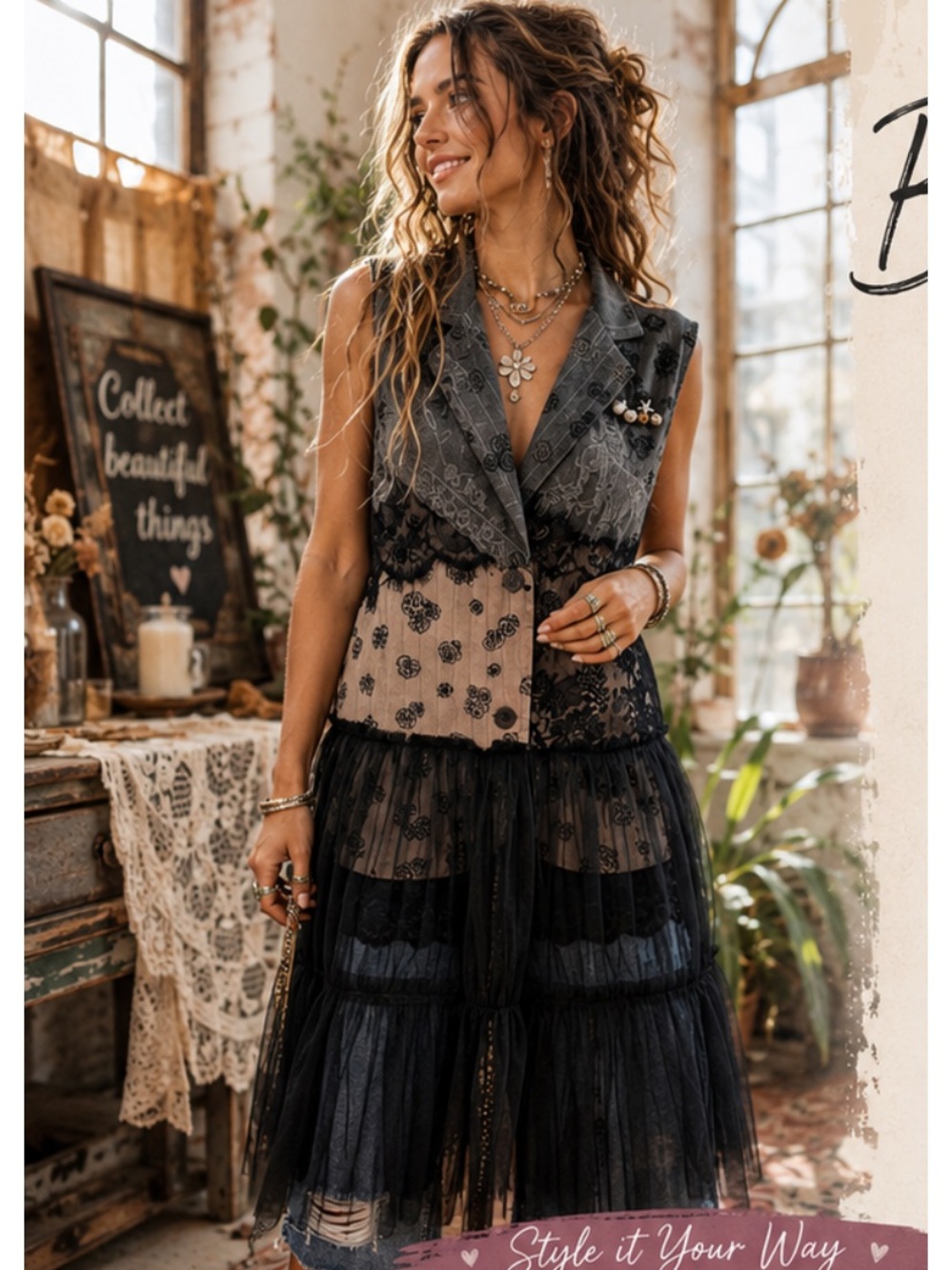 Boho Muse Collection Lace & Tulle Vest